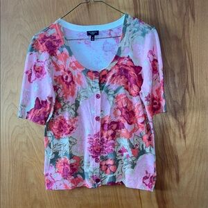 Talbots Floral Button-Up Cardigan - Pink and Green